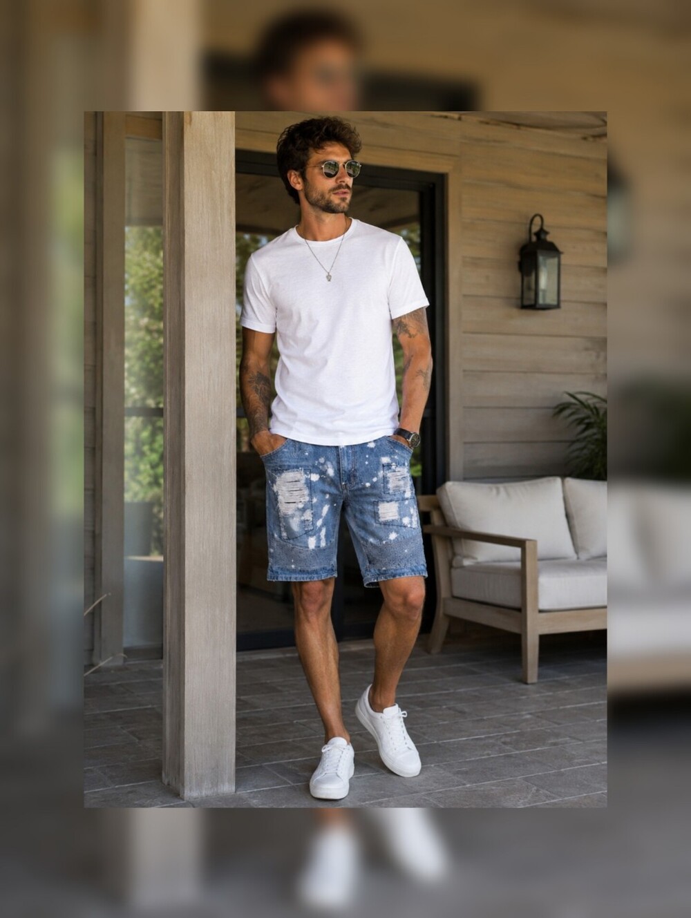 WAIMEA SPLATTER LT. BLUE/WASH Distressed Shorts 30